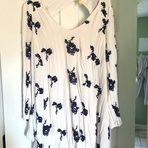 Free People white with navy scrolling dress